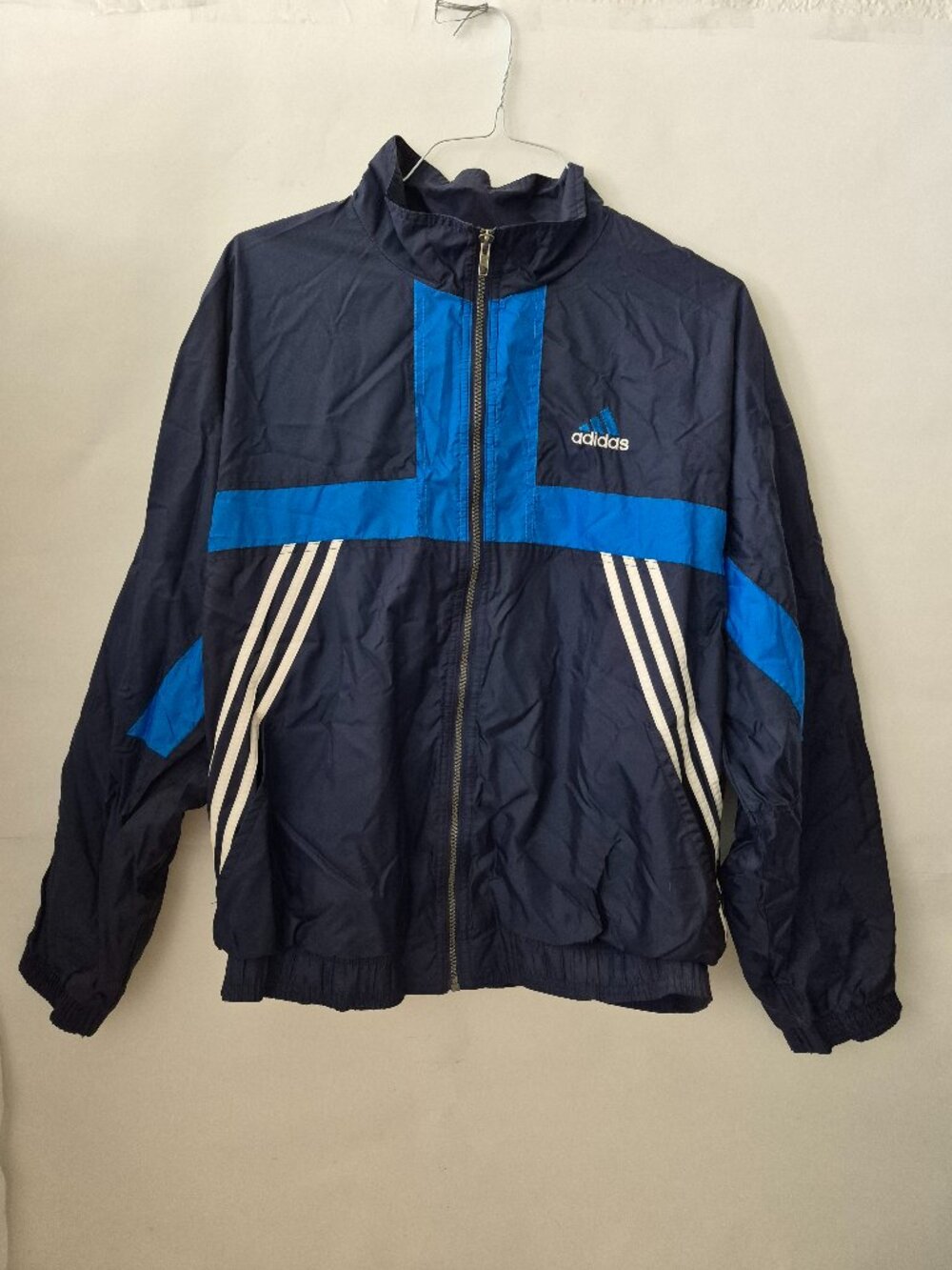 Vintage 90's Y2k Adidas Mens L Blue Full Zip Mock Neck Track Windbreaker Jacket